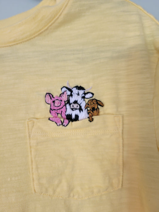 Pocket Tee with Pig, Cow & Goat