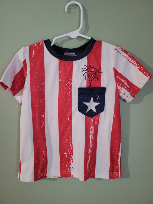 American Flag T-Shirt with Fireworks-2T