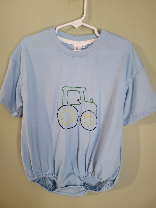 Bubble Romper with Green Tractor-2T