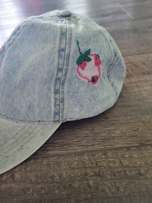 Baseball Cap with Reverse Embroidered Fruit