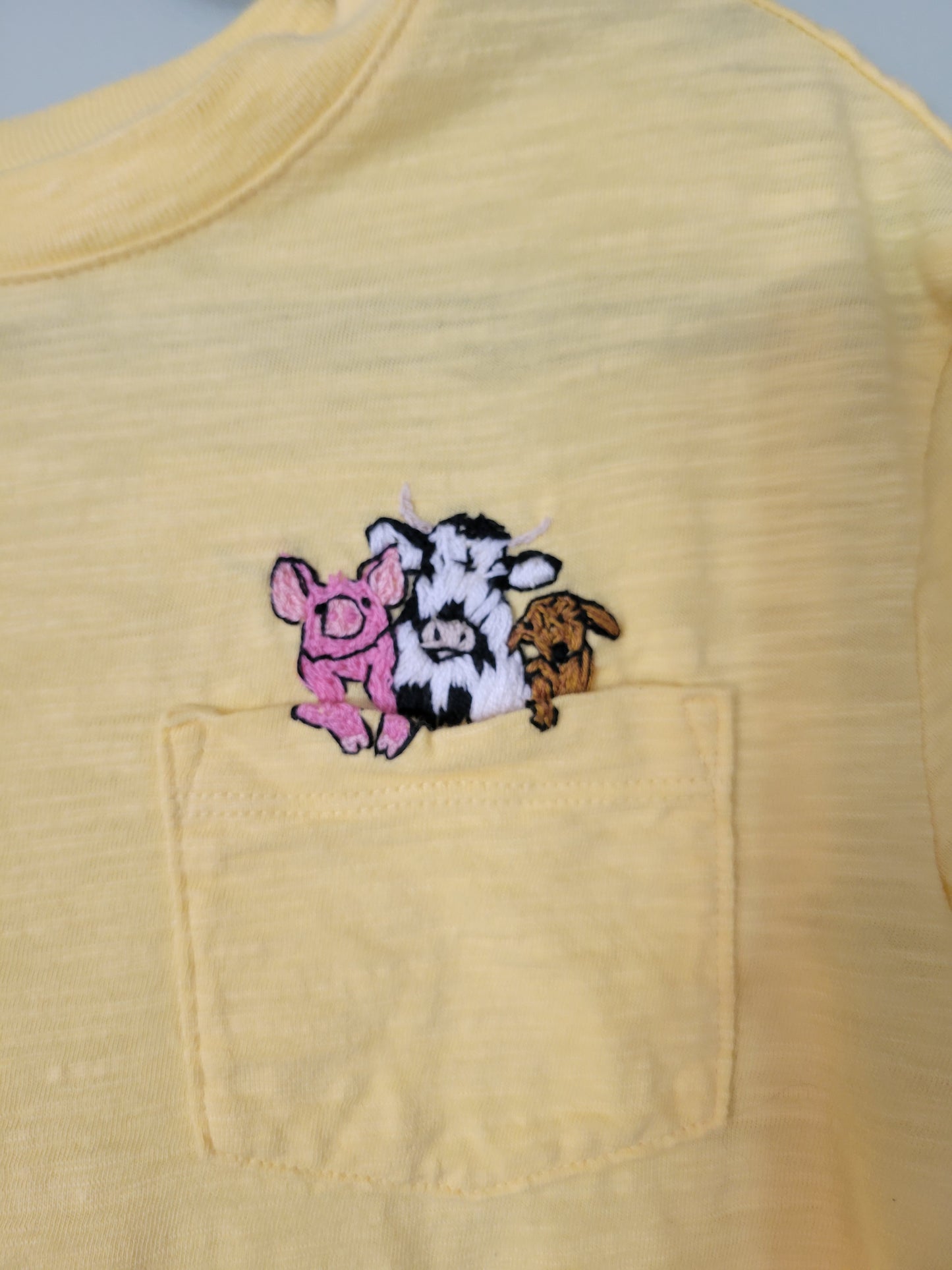 Pocket Tee with Pig, Cow & Goat