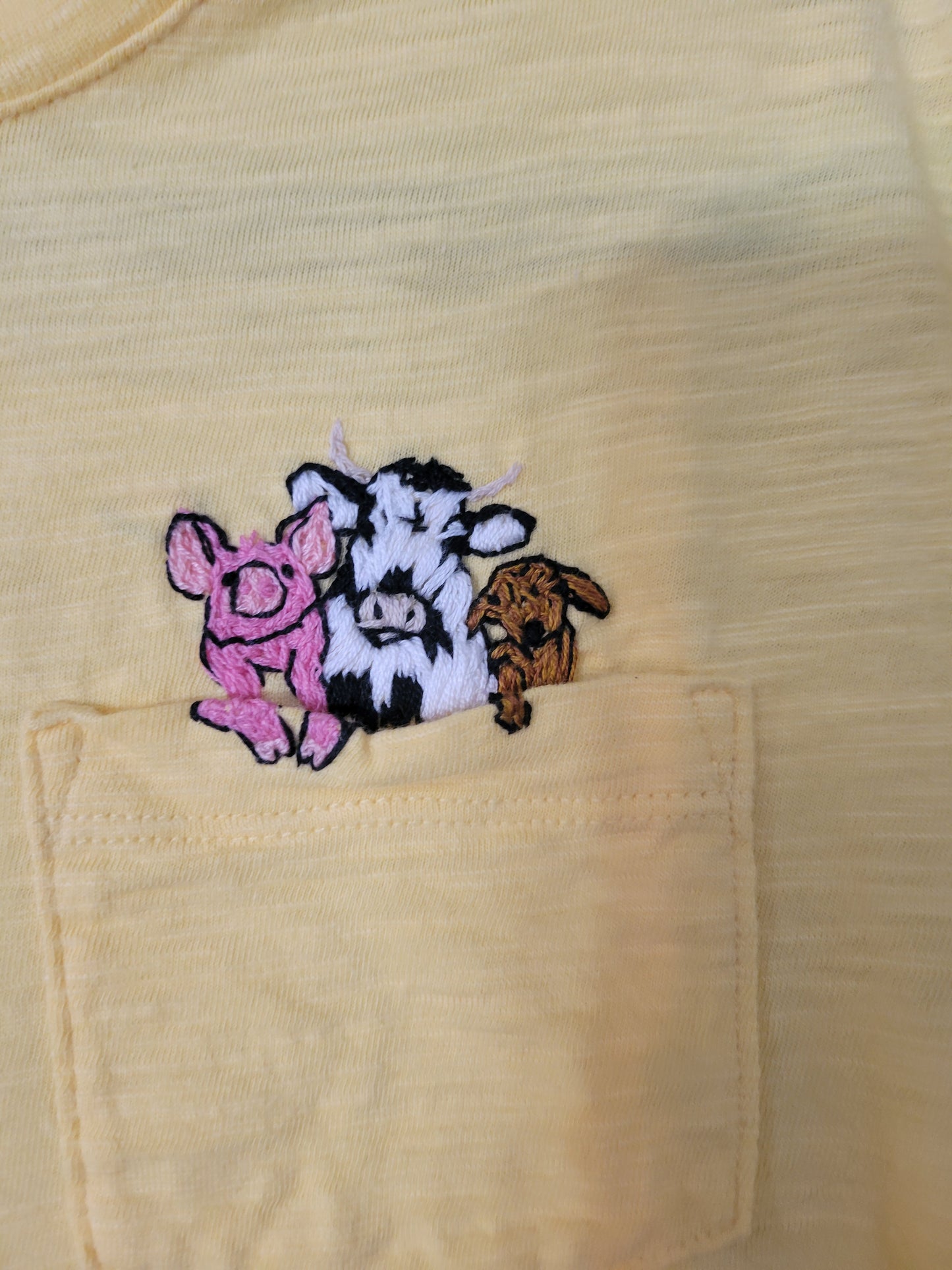 Pocket Tee with Pig, Cow & Goat