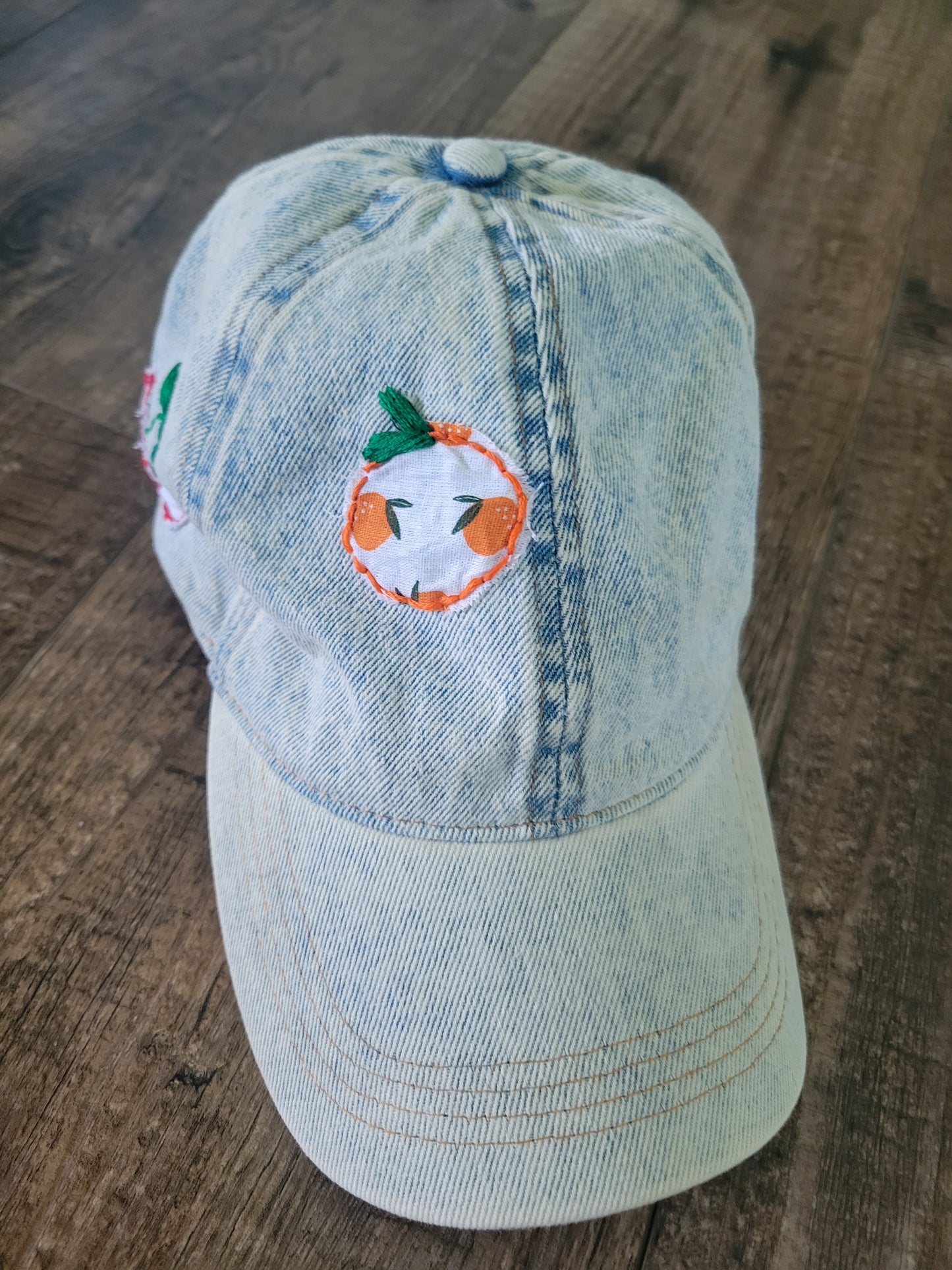 Baseball Cap with Reverse Embroidered Fruit