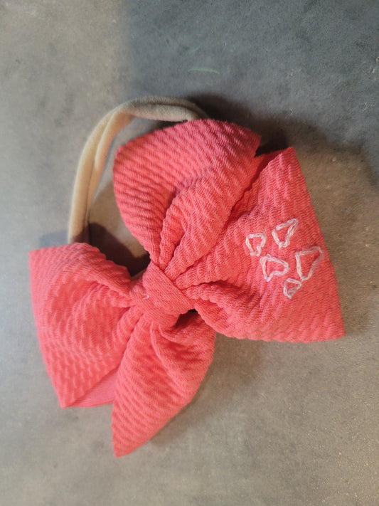 Tiny Hearts Hand-Embroidered Headband Bow